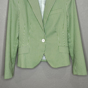 Zara Green White Striped Blazer Jacket M/L