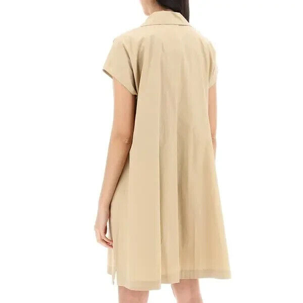 Weekend Max Mara Beige Benny Poplin Cotton Pleated Mini Dress Size 10 $197