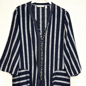 Soft Surroundings Black Gray Stripe Moroccan Topper Duster Kaftan Size Medium