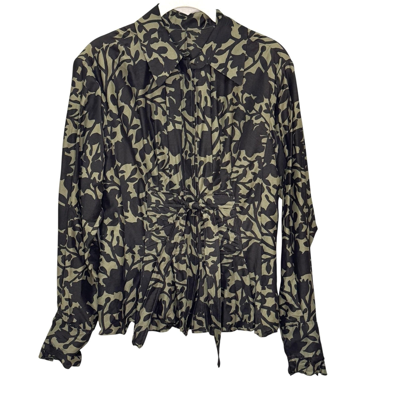 Vtg Yves Saint Laurent Shirt Size 38 Floral Print Silk Tie Waist Designer Blouse