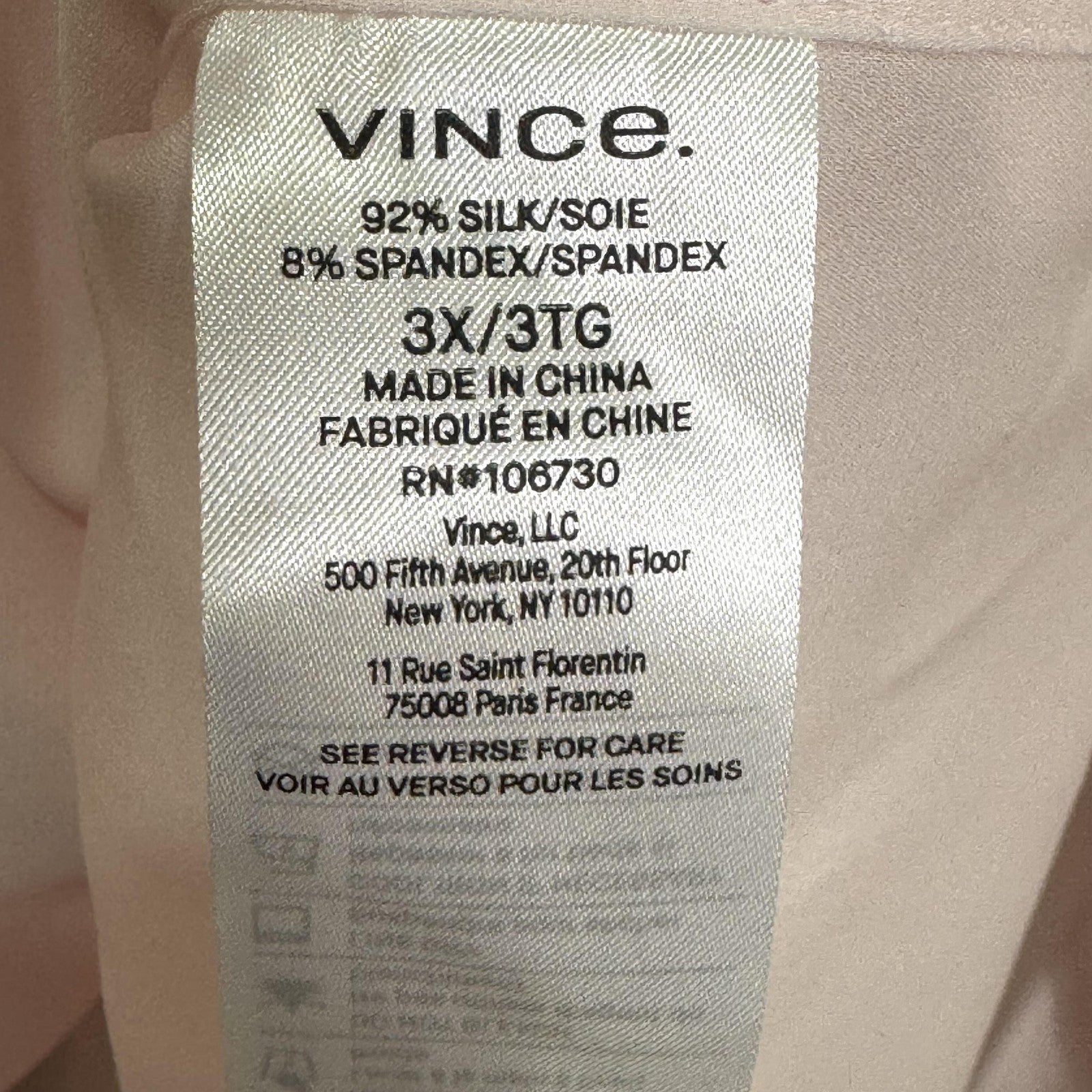 Vince Shirt Womens 3X Light Pink Silk Blend Button Down Long Sleeve Blouse Top
