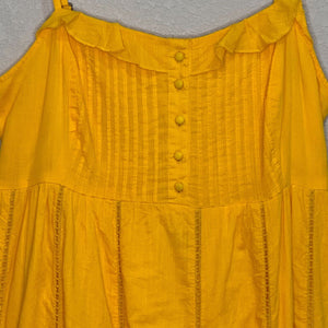 Anthropologie Maeve NEW Yellow Pintuck Button Front Maxi Dress Size 14 Petite