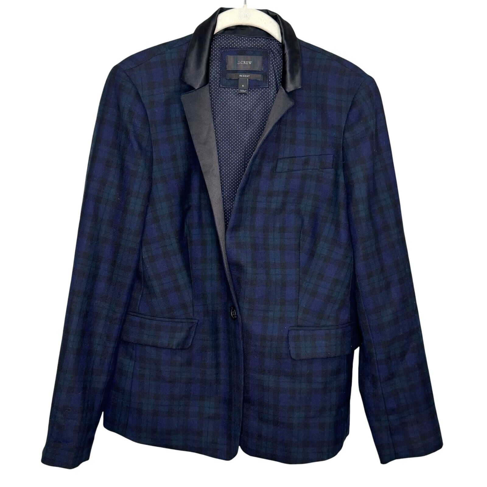 J. Crew Regent Blazer Jacket Size 6 Blue Green Black Plaid Wool Preppy Career