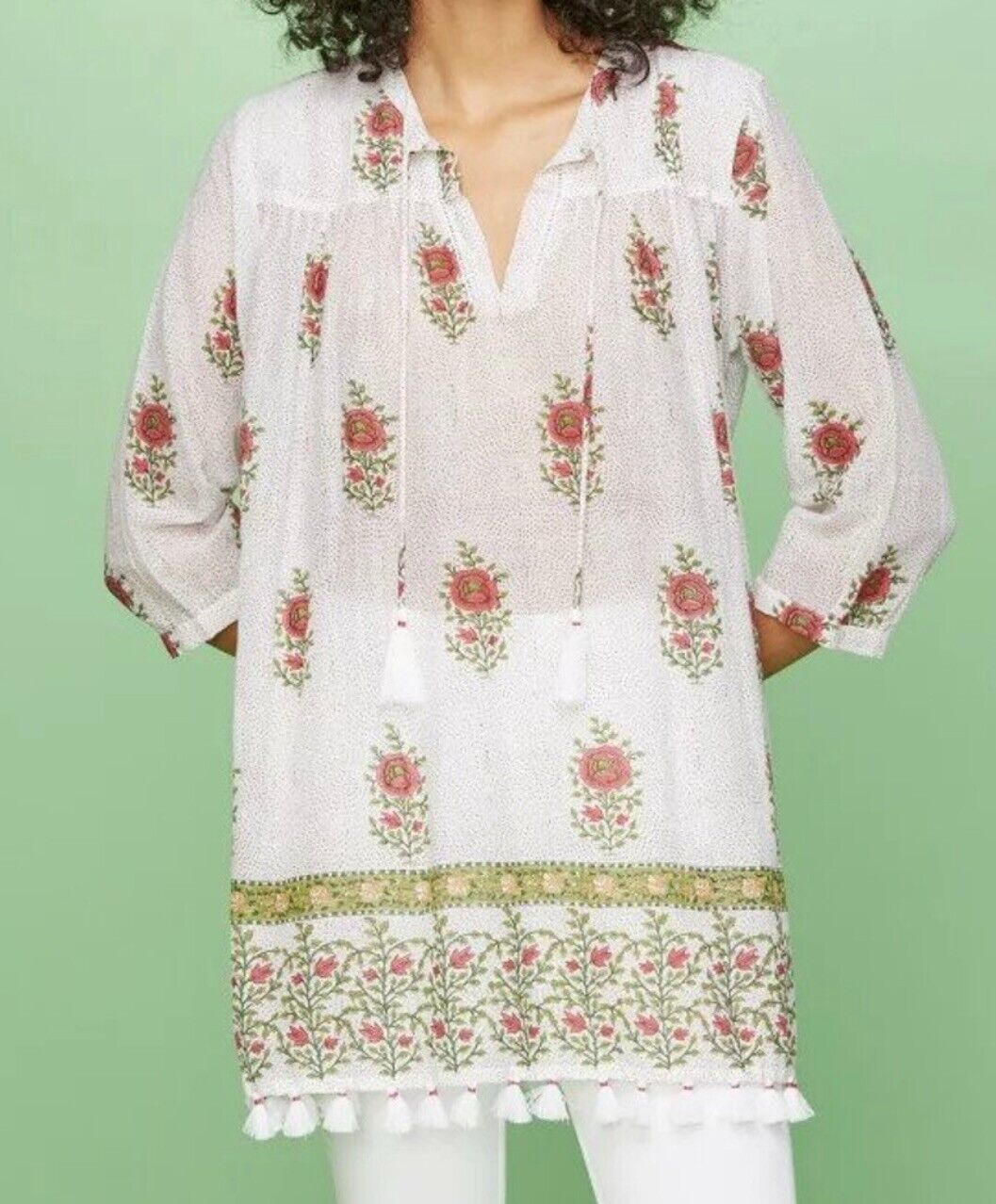 Roller Rabbit White Valley Floral Serafina Tunic Cover-Up Size Small