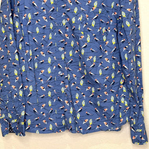 Boden Blue Jay Autumn Birds Shirt Size 12 Long Sleeve Blue Button Down