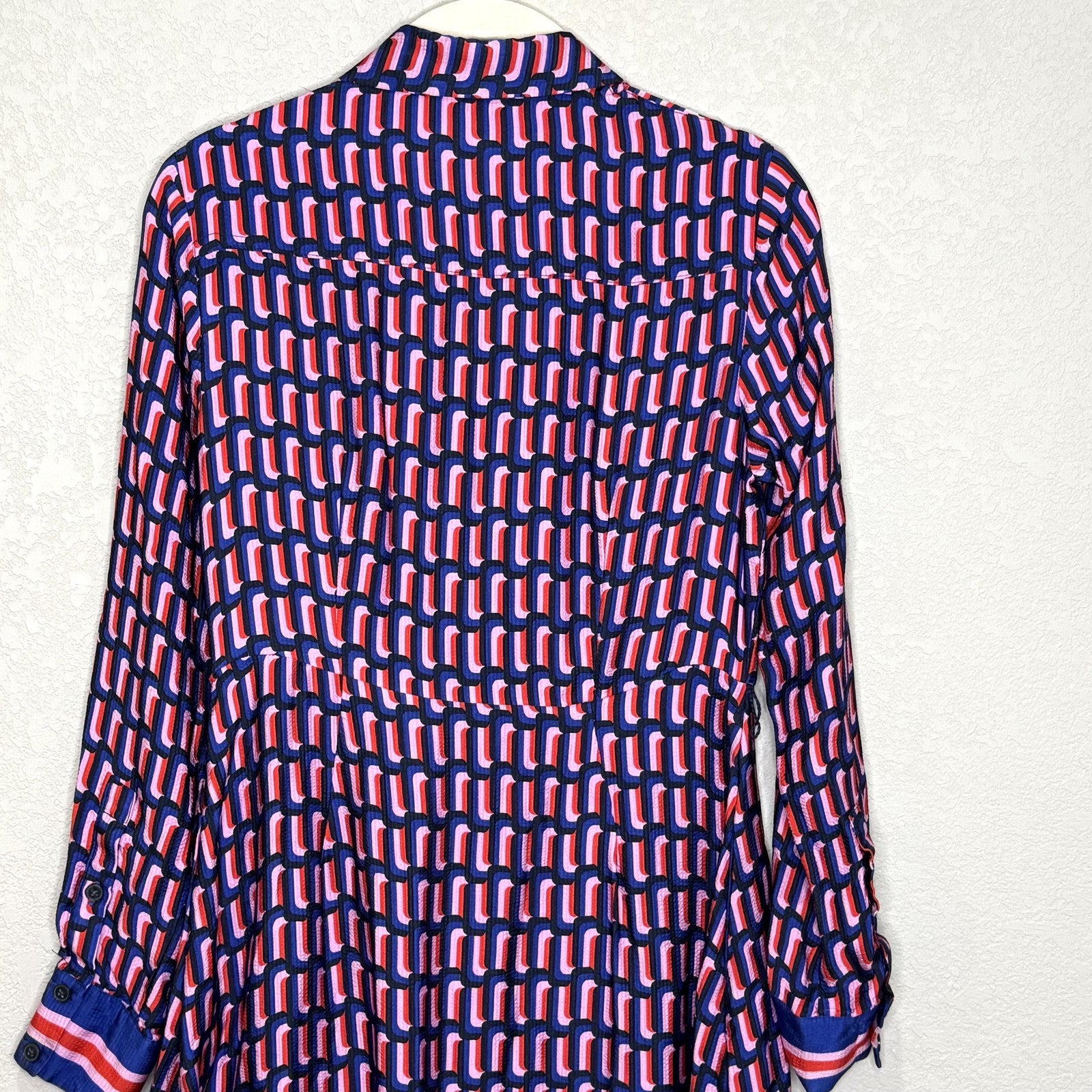 Boden Dress Womens 8 Petite Geometric Print Shirt Midi Belted Viscose