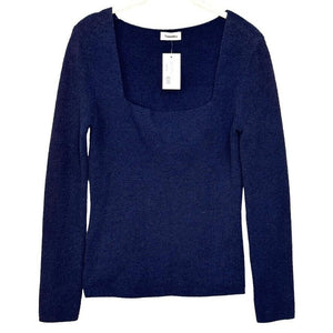 Nanushka Navy Ambru Knitted Square Neck Pullover Sweater Size Medium $375