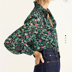 J. Crew Ruffle Top w Cami Size Medium Floral Garden Drapey Tie-Neck