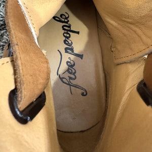 Free People Boots Womens Size 38 Tan Suede Clog Ankle Wrap Wooden Heel 500030907
