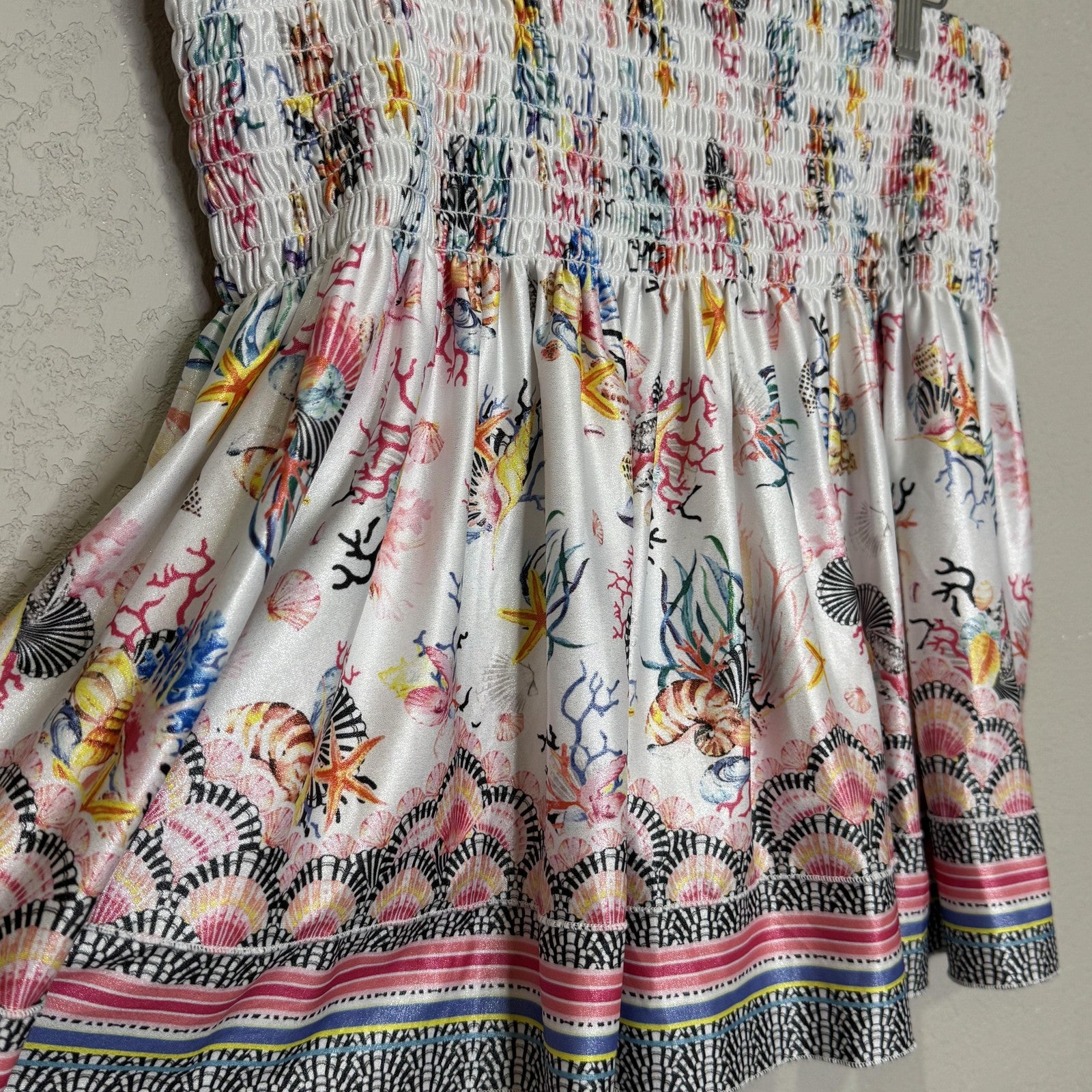 Lucky in Love Skort Womens Large Shell Yeah Sea Life Print Boho Stretch Elastic