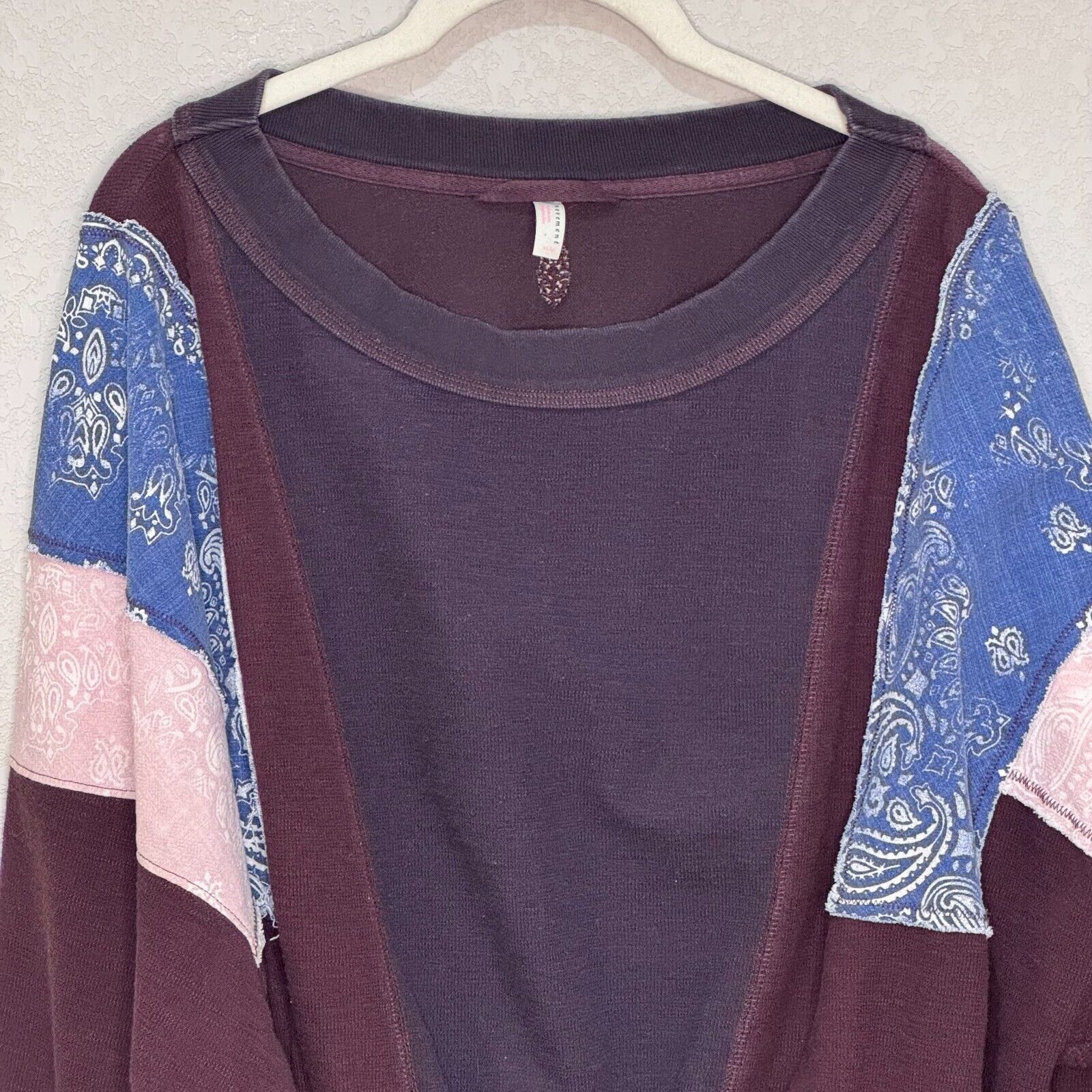 Free People Movement Top Size XS Maroon Explorer Patchwork