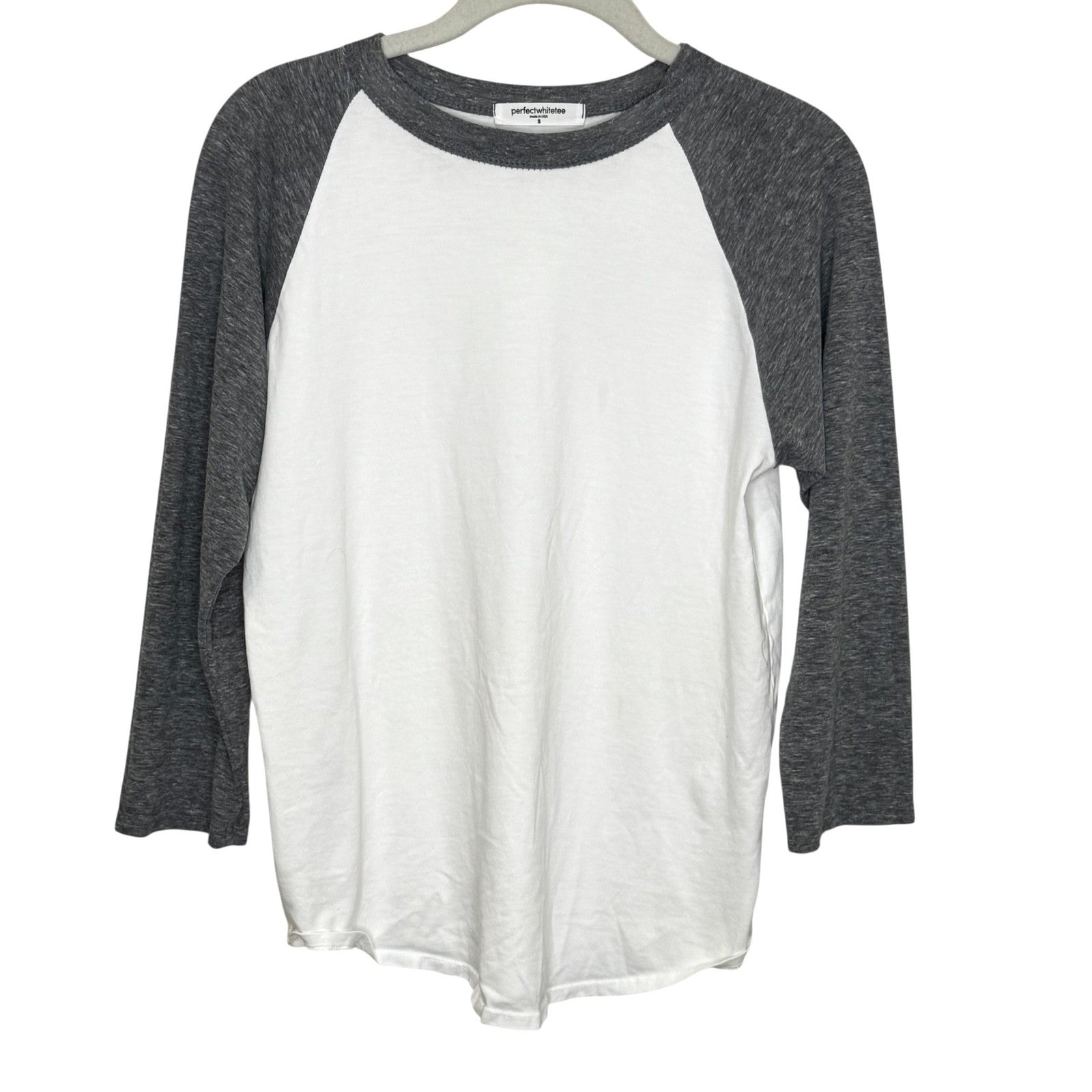 Perfectwhitetee Shirt Womens Small Raglan Baseball 3/4 Sleeve Supima Made USA