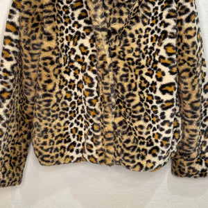 Vigoss Leopard Faux Fur Hooded Jacket Coat Size Small