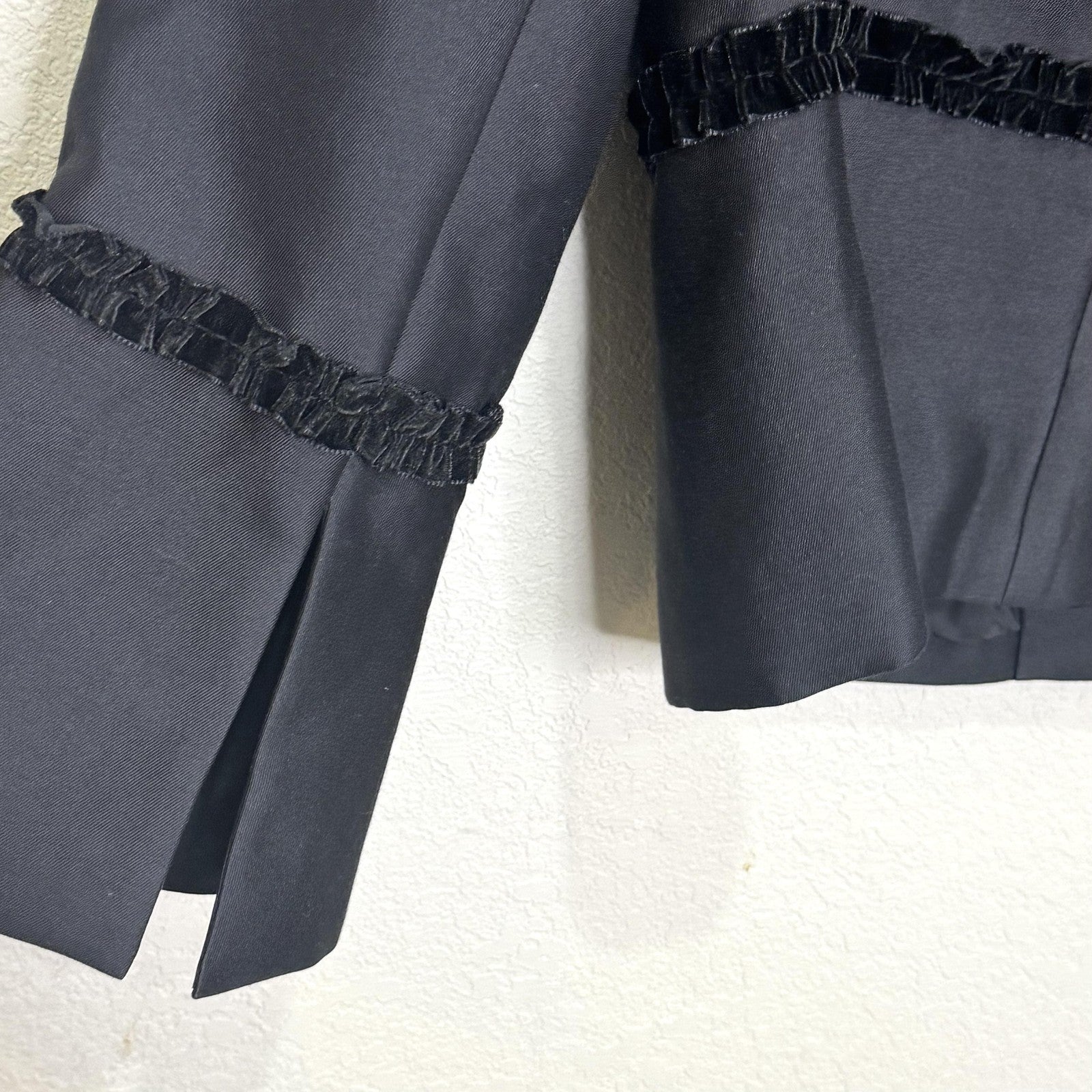 Teri Jon Blazer Womens 12 Black Silk Wool Blend Button Up Bow Trim Suit Jacket