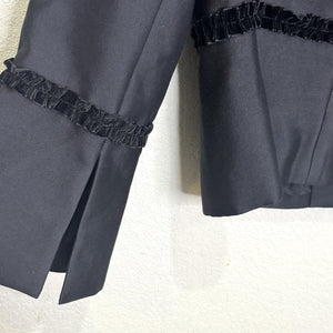 Teri Jon Blazer Womens 12 Black Silk Wool Blend Button Up Bow Trim Suit Jacket