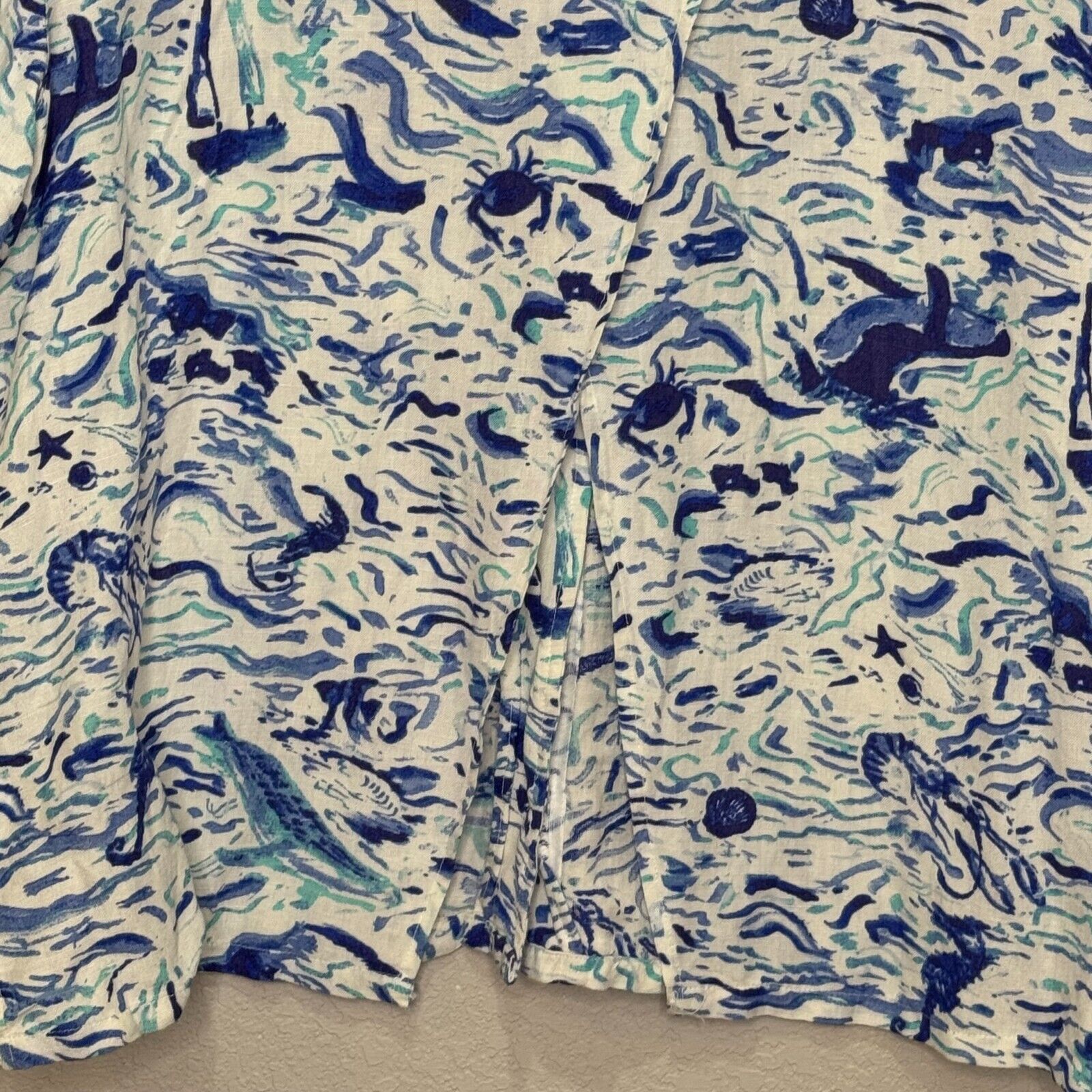 Anthropologie Maeve Camp Shirt Size Medium NEW Blue White Linen Split Back Surf