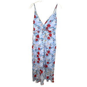 Bardot Blue Floral Georgette Elle Ruffle Faux Wrap Midi Dress Size 6