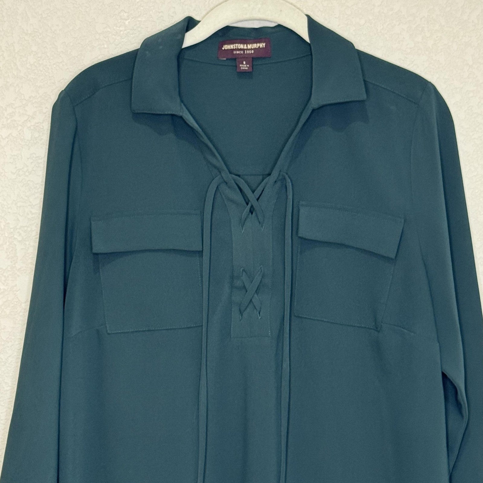 Johnston & Murphy Dress Womens Small Green Long Sleeve Lace Up Tunic Pockets