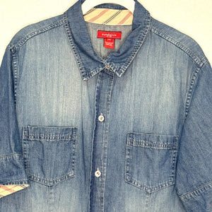Sundance Button Down Denim Shirt Size 14 Short Sleeve 100% Cotton Short Sleeve
