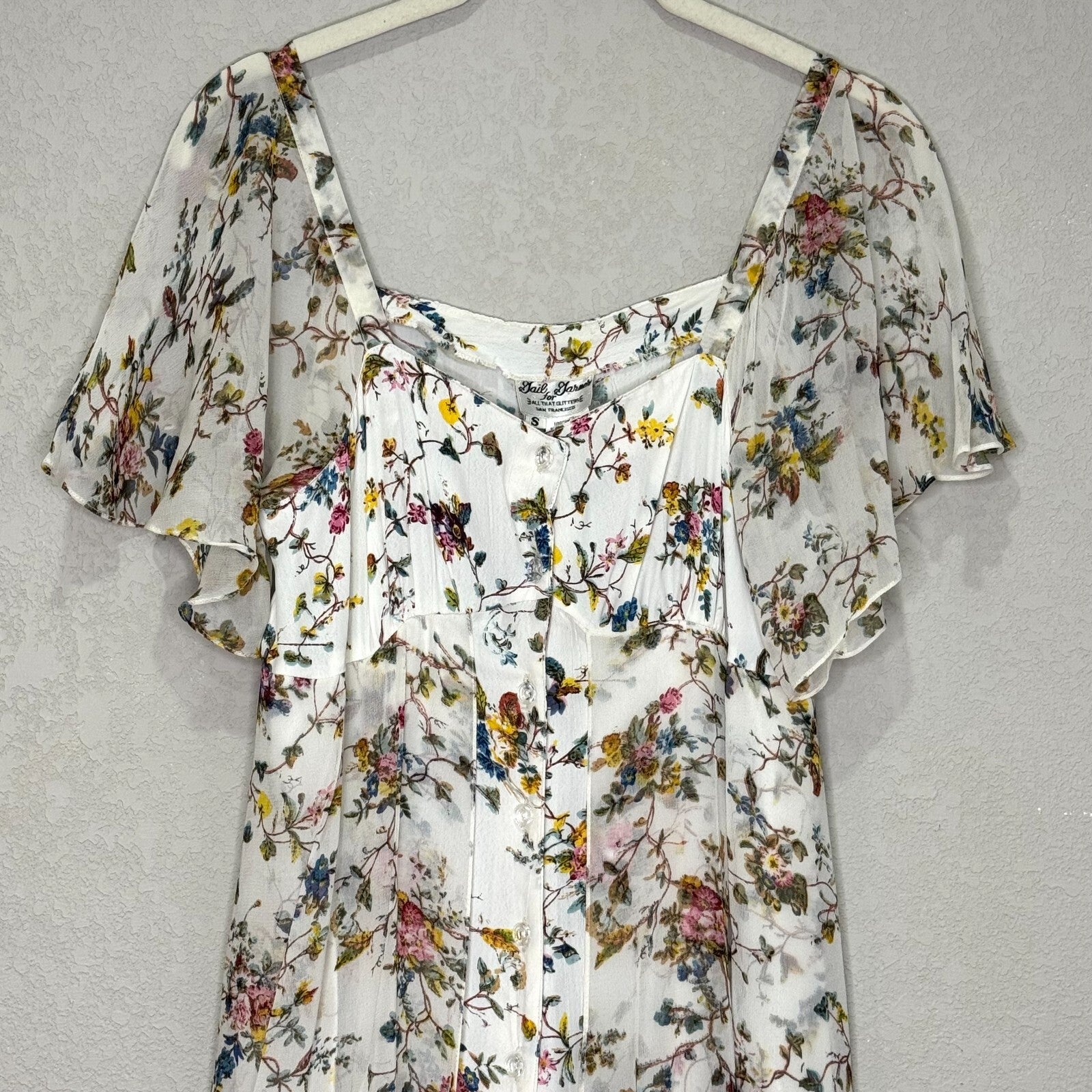 VTG Gail Garner All That Glitters San Francisco Dress Size Small Floral Sheer