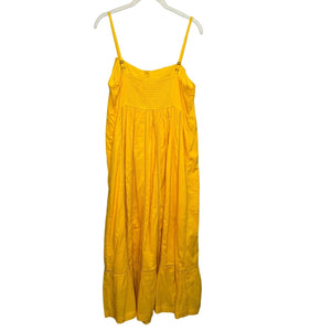 Anthropologie Maeve NEW Yellow Pintuck Button Front Maxi Dress Size 14 Petite