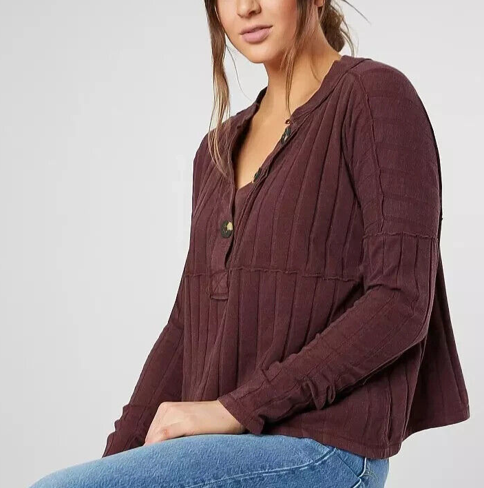 We The Free People In The Mix Henley Top Size XS Purple Magic Berry