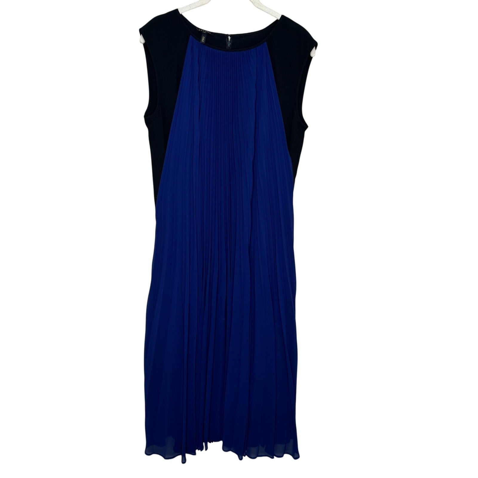 Escada Dress Womens 40 Blue Black Pleated Midi Sleeveless A-Line Elegant Formal