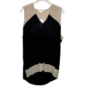 Helmut Lang Tank Tunic Silk Linen Viscose Black Beige V Neck Size Small NEW $265