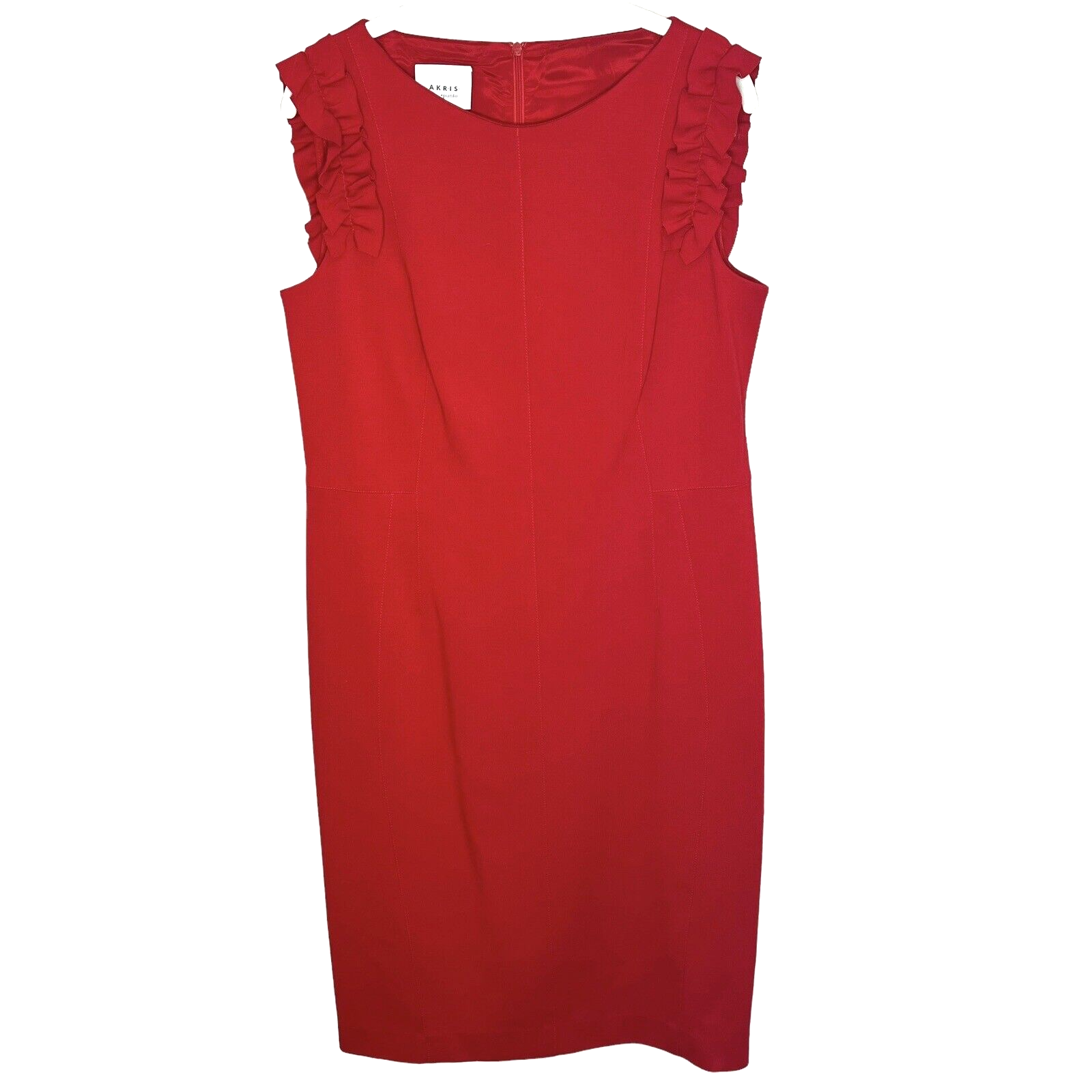 Akris Punto Sheath Dress Size 10 Red Ruffle Sleeve Career