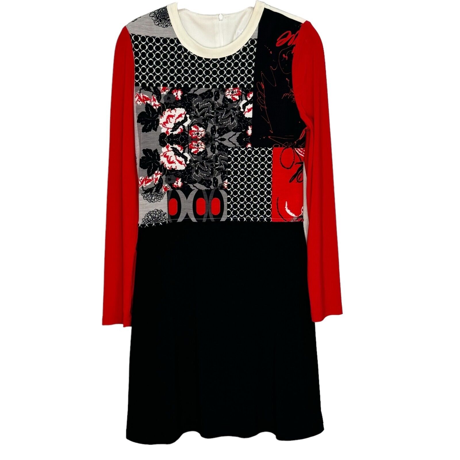 Joseph Ribkoff Black Red White Floral Long Sleeve Color Block Dress Size 8