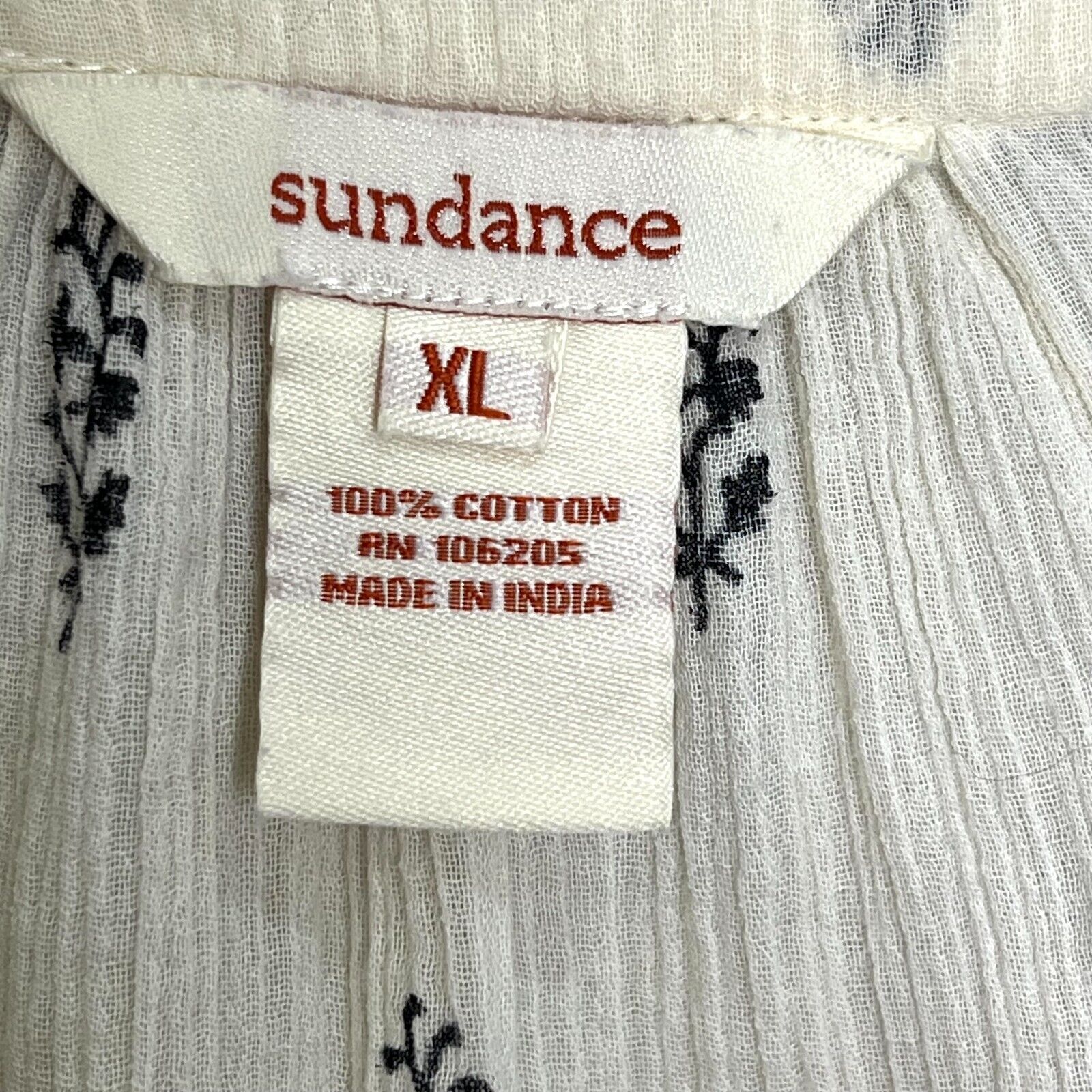 Sundance Ivory Crinkle Cotton Floral Tunic Top Size XL