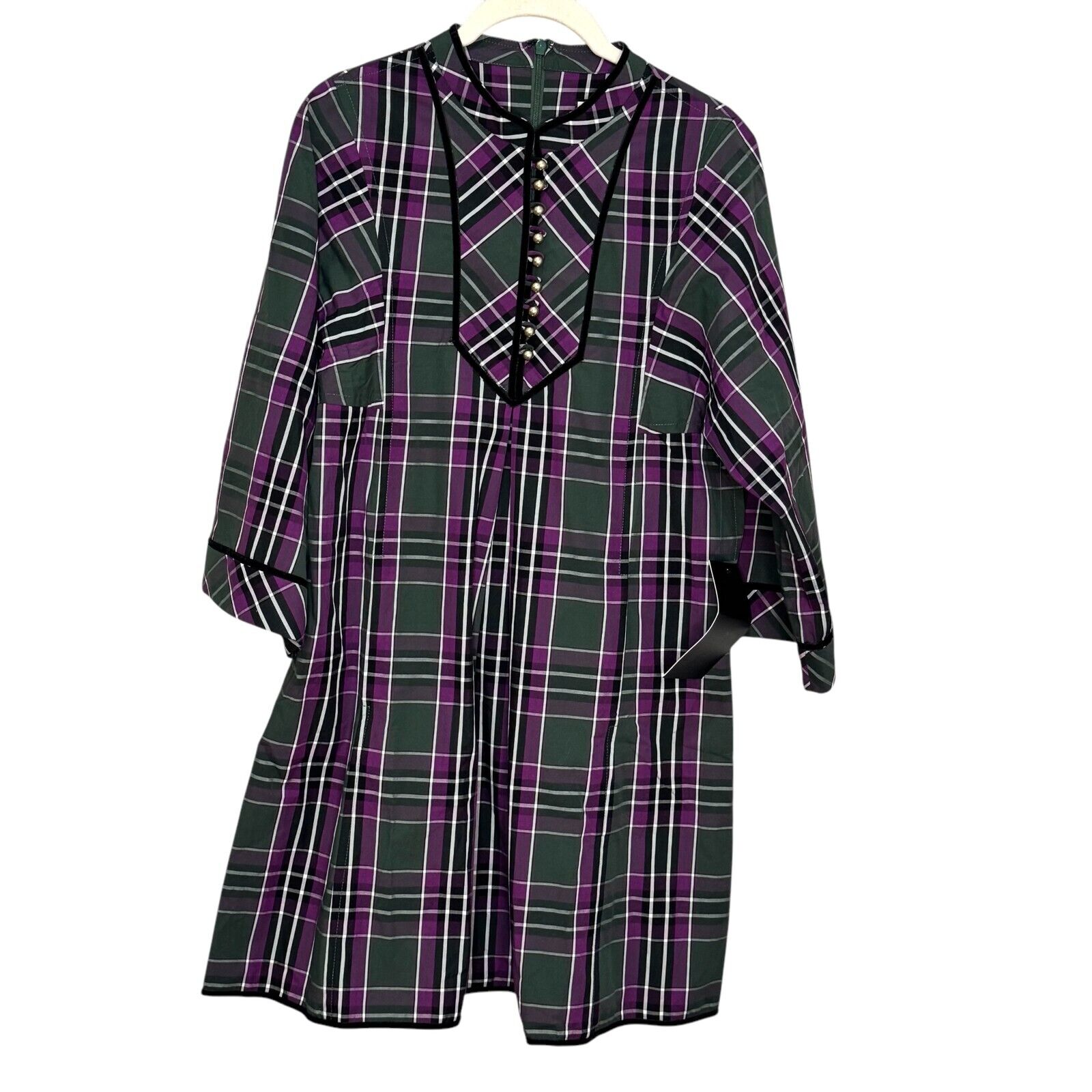 Tuckernuck Dress Size Small Aubergine Tartan Indre Purple Plaid Tunic 3/4 Sleeve