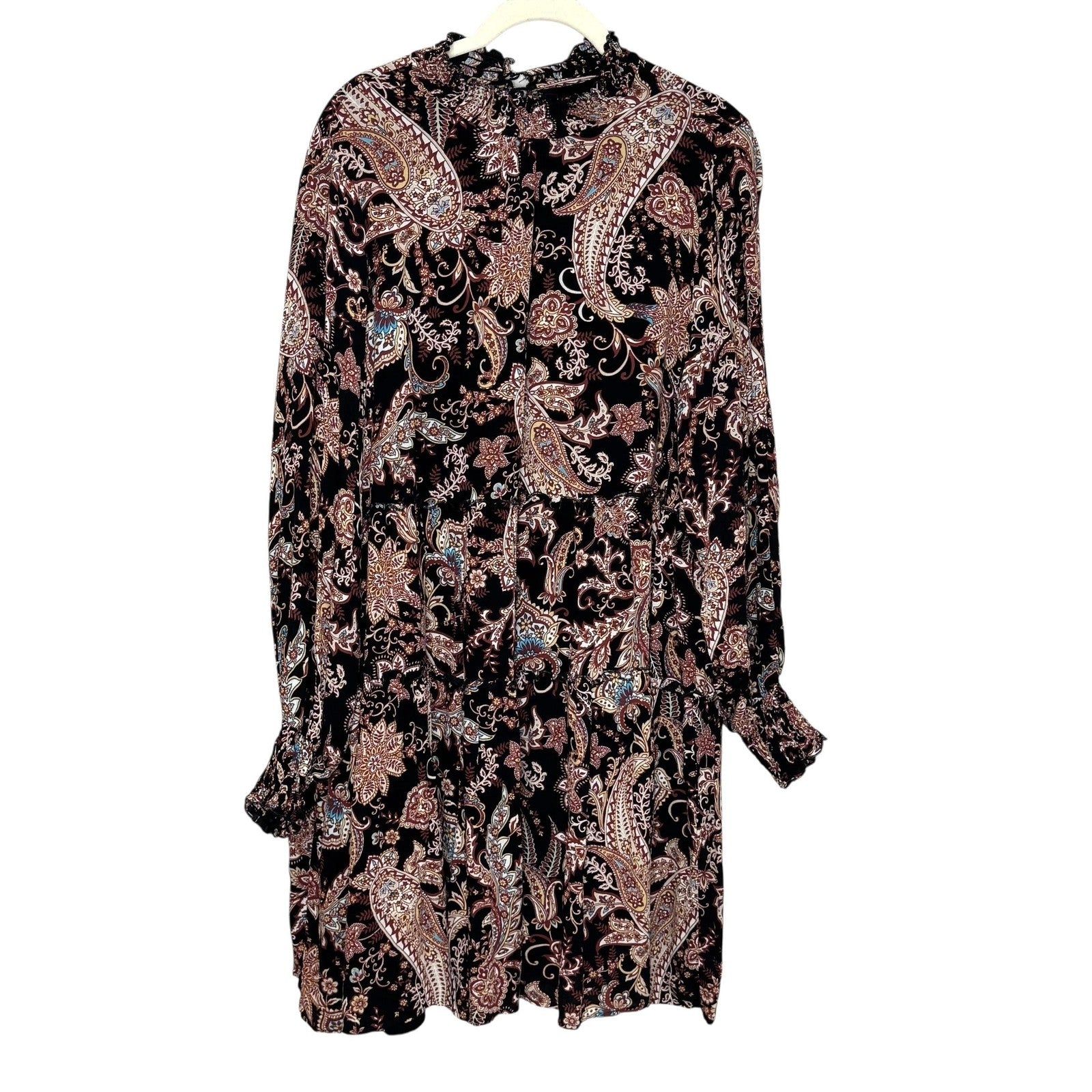 Anthropologie Dress Womens 1X Paisley Floral Long Sleeve Boho Tiered Viscose