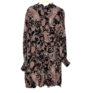 Anthropologie Dress Womens 1X Paisley Floral Long Sleeve Boho Tiered Viscose