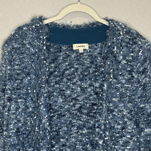 L'AGENCE Sweater Womens Large Blue Boucle Fringe Open Cardigan Jacket S8861NLQ