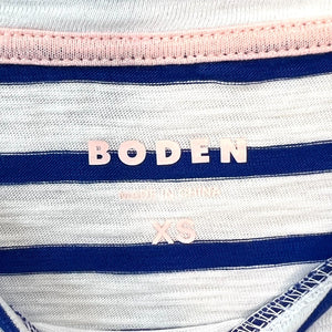 Boden Blue White Stripe Crew Neck Frill Cuff T-Shirt Tee Size XS