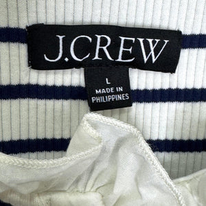 J.Crew Shirt Womens Large White Navy Striped Ruffle Henley Long Sleeve BP053