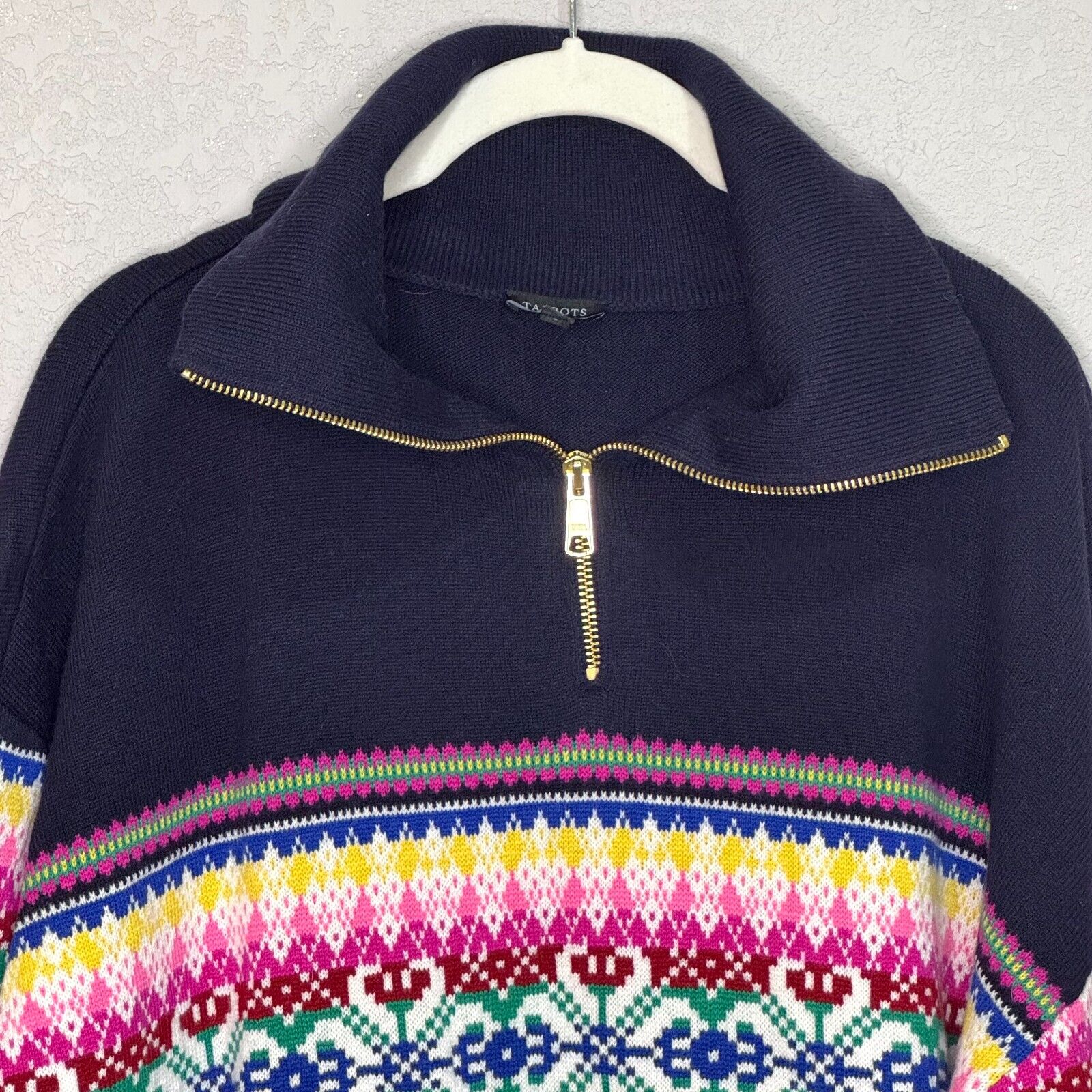 Talbots Half-Zip Mockneck Sweater Stripe Fair Isle Size XL