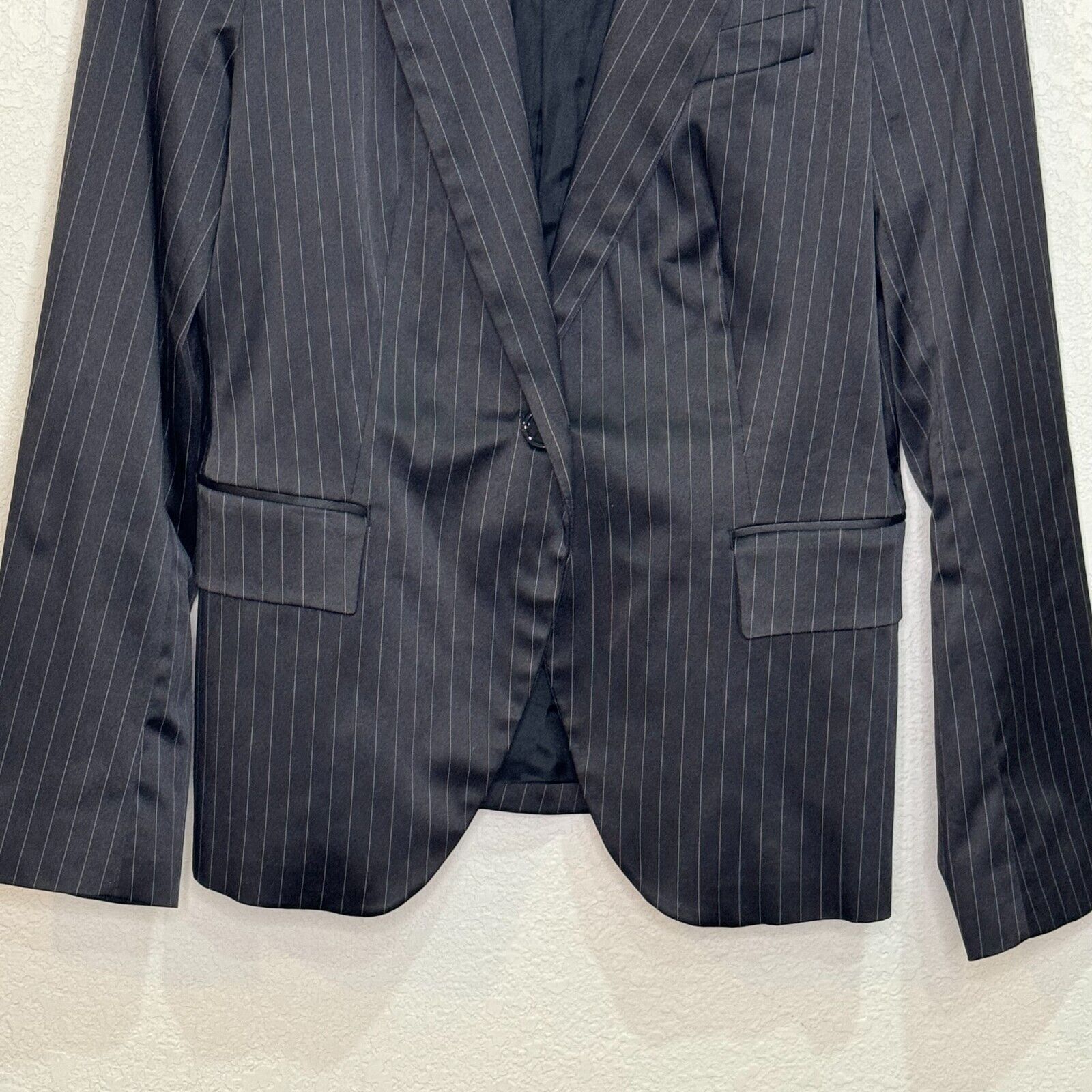 Zara Black Striped One Button Blazer Jacket Size XLarge