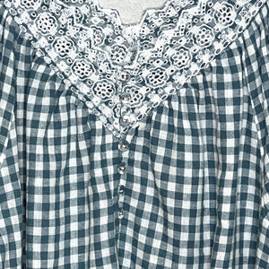 Madewell Embroidered Linen-Blend Swing Top in Gingham Check Size Medium