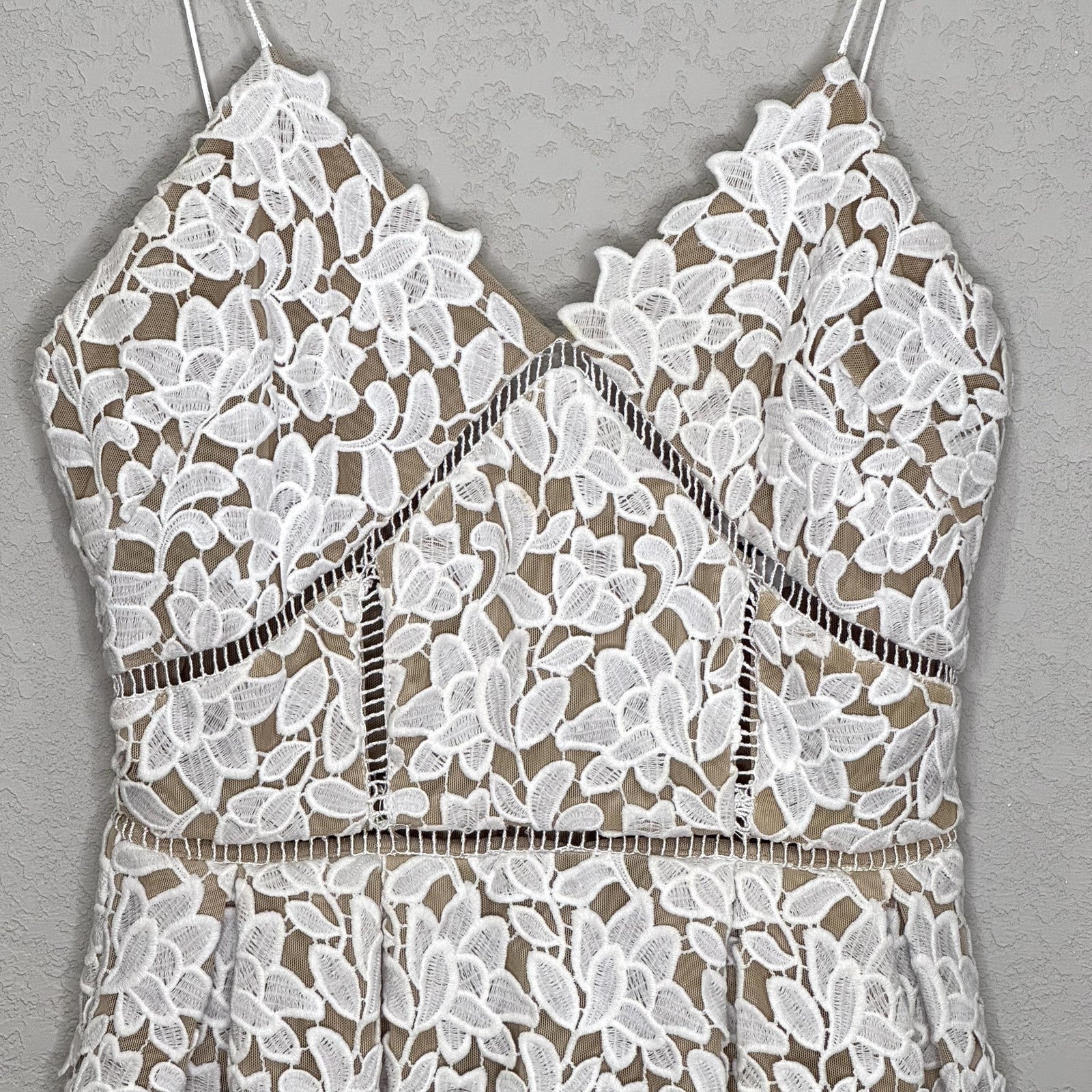 Self-Portrait Dress Womens US 4 White Lace Floral Midi Fit Flare Cocktail Party