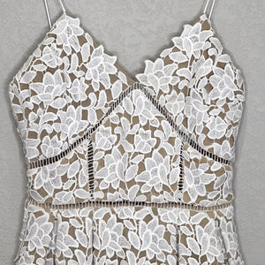 Self-Portrait Dress Womens US 4 White Lace Floral Midi Fit Flare Cocktail Party