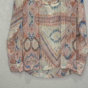 Anthropologie Dolan Blouse Small Multicolor Boho Long Sleeve Sheer Printed Top