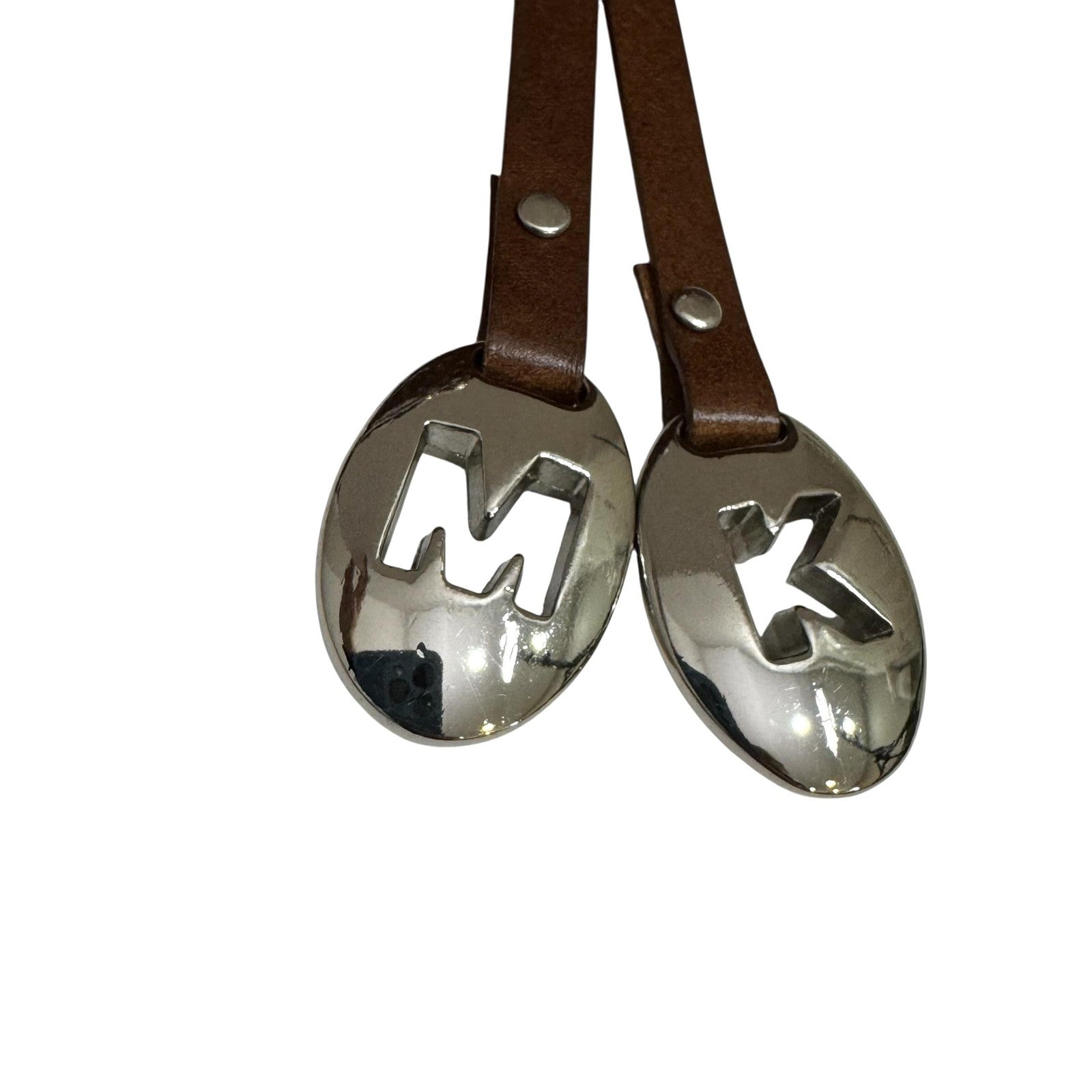 Michael Kors Belt Womens Large Woven Genuine Leather MK Silver Buckle