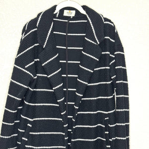 Marine Layer Sweater Coat Womens Medium Black White Striped Open Front Cardigan