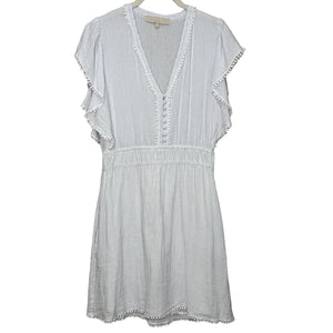 Vanessa Bruno Dress Womens 38 Striped Ruffle Mini Boho Pom Trim Summer