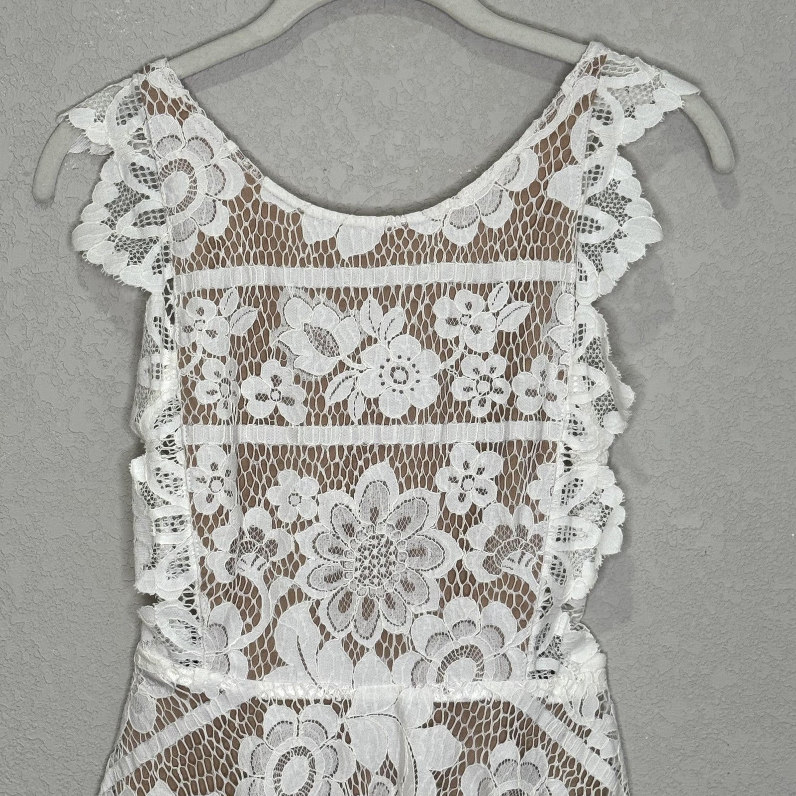 For Love & Lemons Dress Womens XS White Floral Lace Fit & Flare Open Back Mini