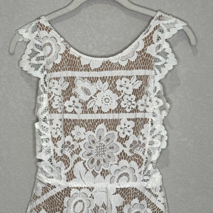 For Love & Lemons Dress Womens XS White Floral Lace Fit & Flare Open Back Mini