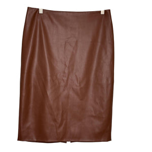 Theory Skirt Womens 6 Brown Faux Leather R Bedford Skinny Pencil Midi Back Slit