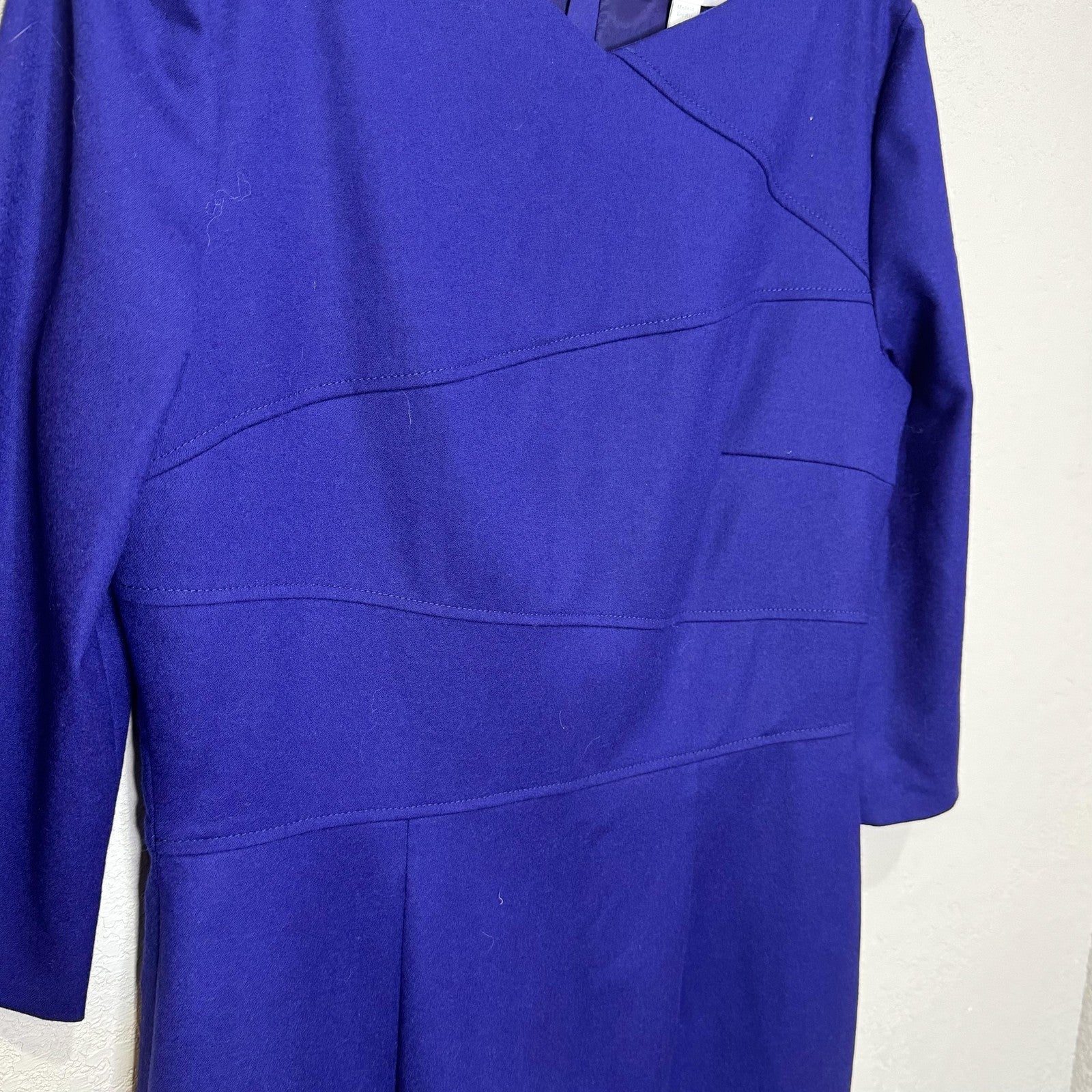 BOSS Dress Womens US 6 Blue Dripera Sheath Three Quarter Sleeve Knee Length Work